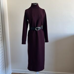 Express XS Long Sweater Dress • Eggplant Mock Neck Knit